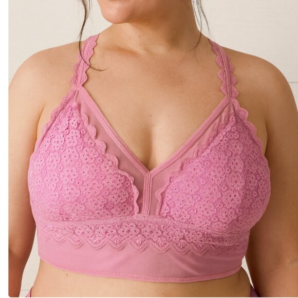 Aerie XL Pink Lace Bralette Wireless Eyelash Trim Racerback Soft Stretch - Picture 1 of 5